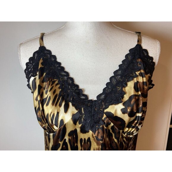 New Vintage Cache Silk Camisole Tank Brown Black Animal Print Lace Large L New - Picture 2 of 4